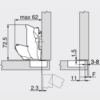 BLUM 71B7550 Soft Close 155 Hinge Debonair Joinery Products