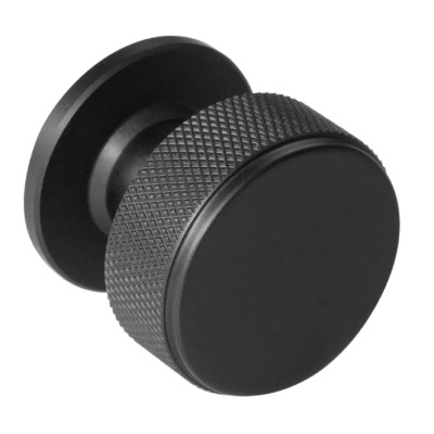 Knurled Radio Cupboard Knob Matt Black 34mm