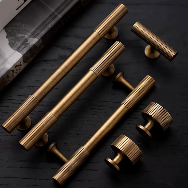 Cabinet Handle Knob Art-Deco Linear Collection Brushed Antique Brass