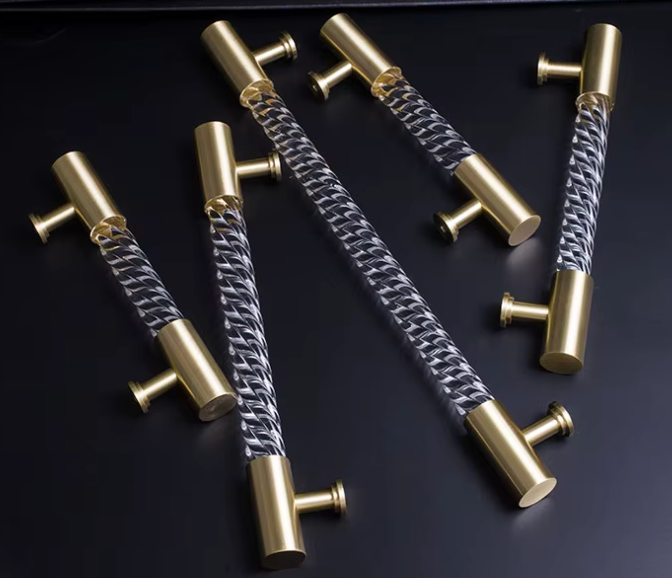 Cabinet Handle Lucent Twist Collection Acrylic Clear With Brass Support - Image 6