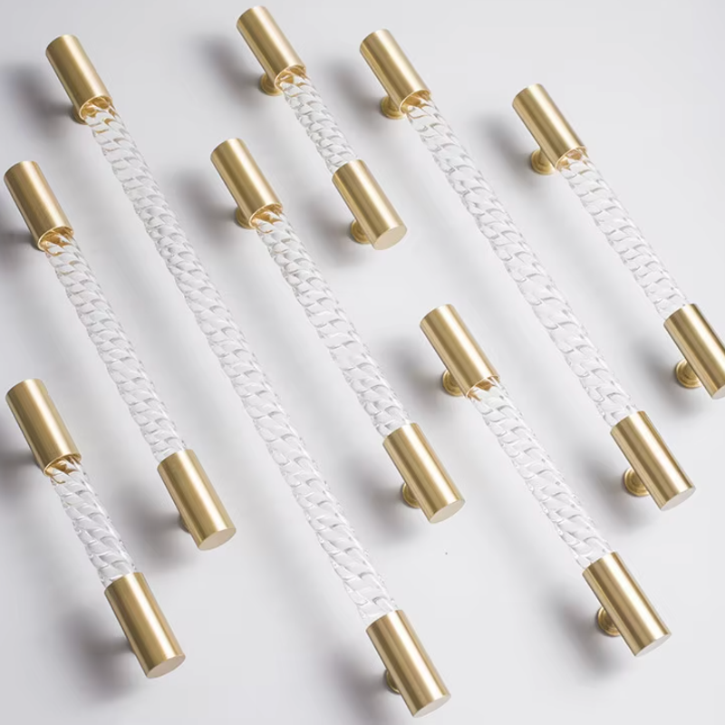 Cabinet Handle Lucent Twist Collection Acrylic Clear With Brass Support - Image 4