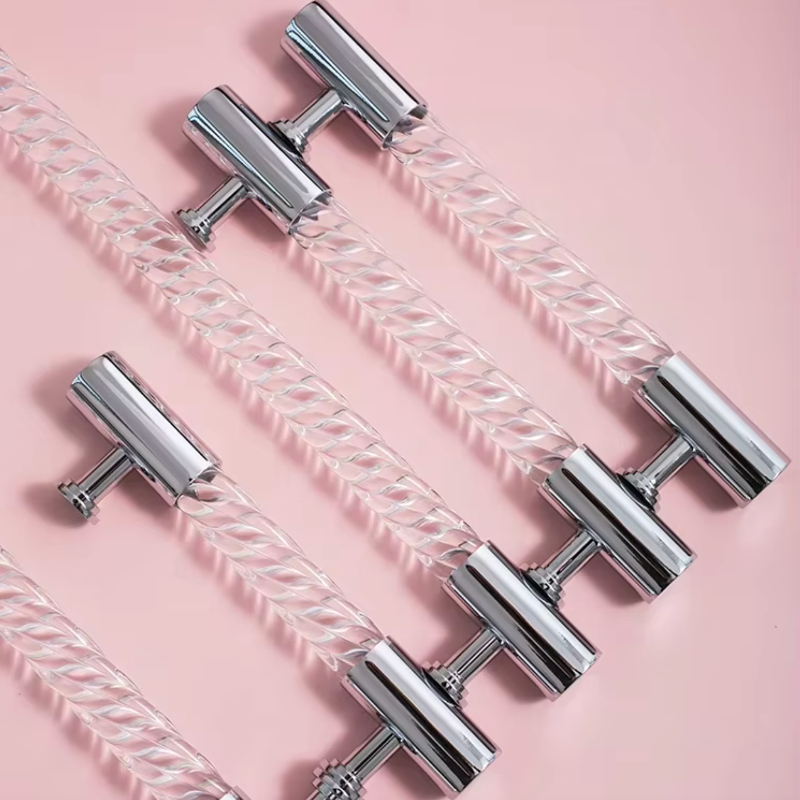 Cabinet Handle Lucent Twist Collection Acrylic Clear With Chrome Support
