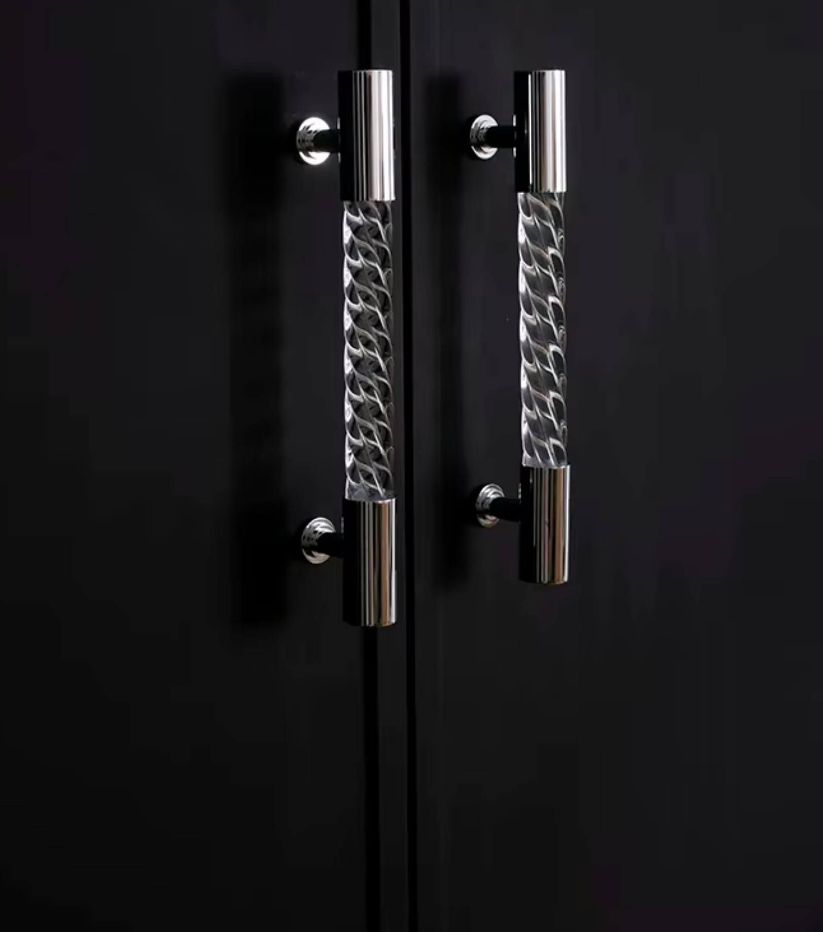 Cabinet Handle Lucent Twist Collection Acrylic Clear With Chrome Support - Image 3