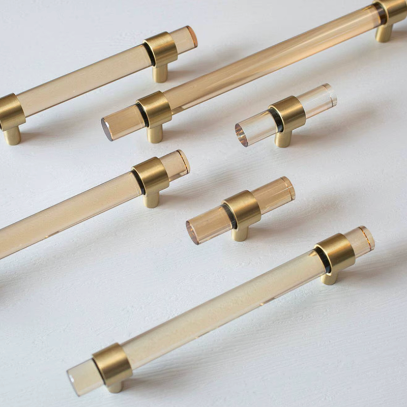 Cabinet Handle Lucent Collection Acrylic Champagne With Brass Ring