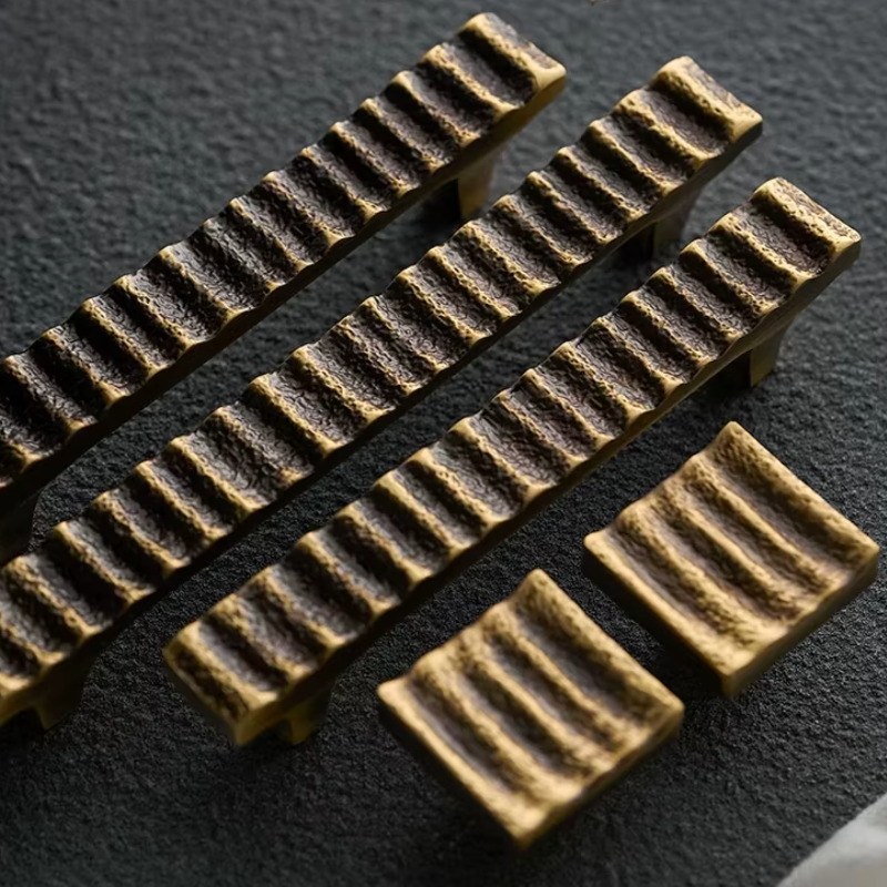 Cabinet Handles Forge Ribbed Collection Brushed Antique Brass