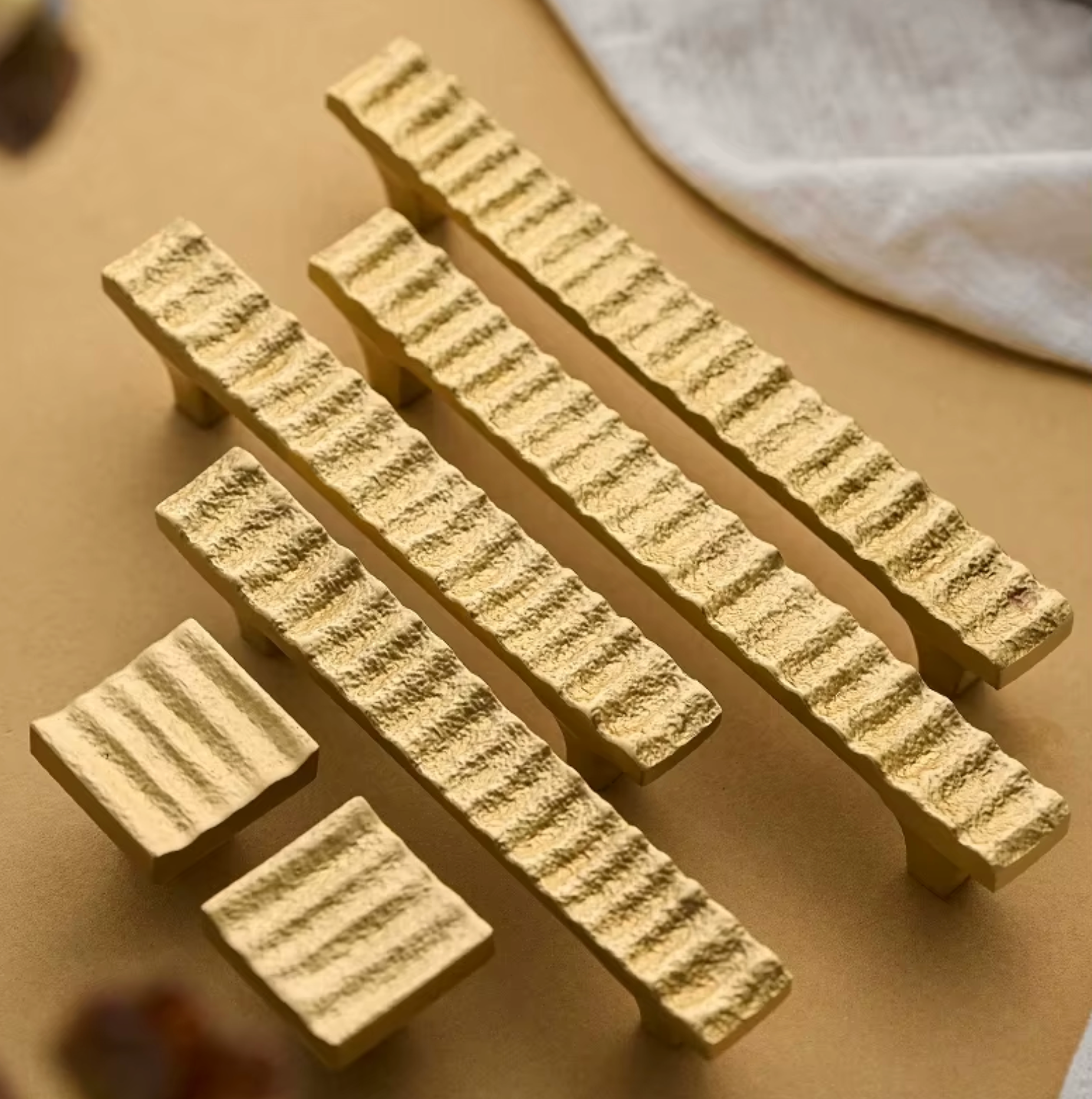 Cabinet Handles Forge Ribbed Collection Brushed Brass