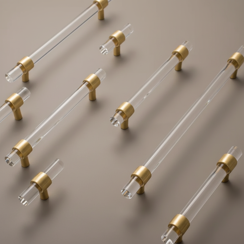 Cabinet Handle Lucent Collection Acrylic Clear With Brass Ring
