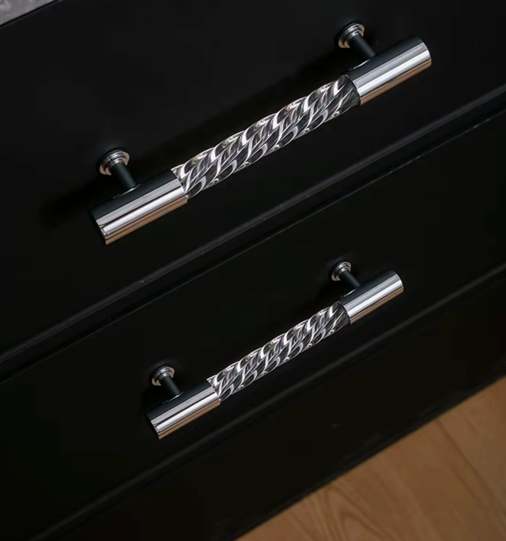 Cabinet Handle Lucent Twist Collection Acrylic Clear With Chrome Support - Image 2