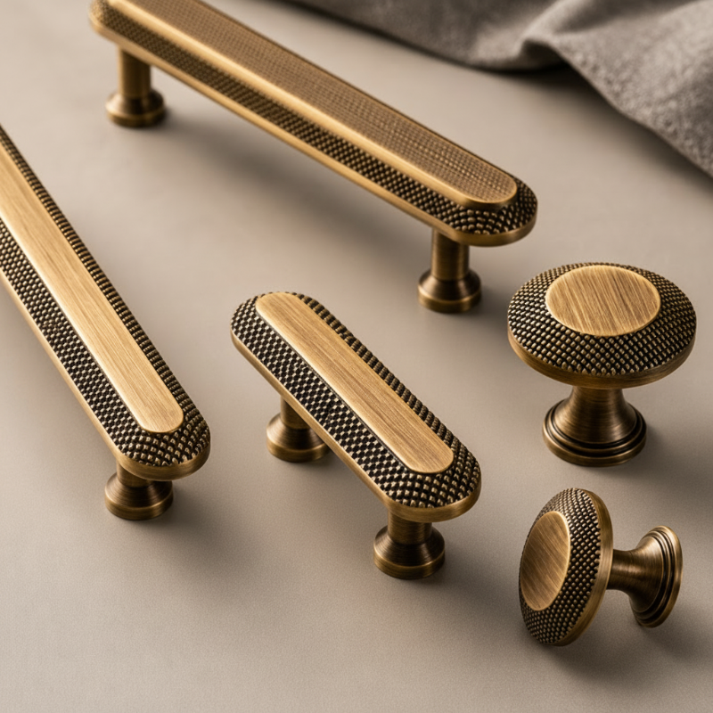Cabinet Handles Regent Dot Collection Brushed Antique Brass