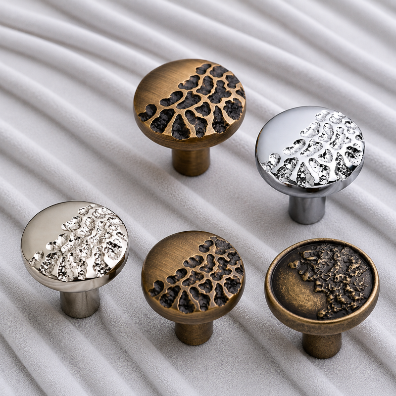 Cabinet Knob Flat Magma Engraved Brass Collection