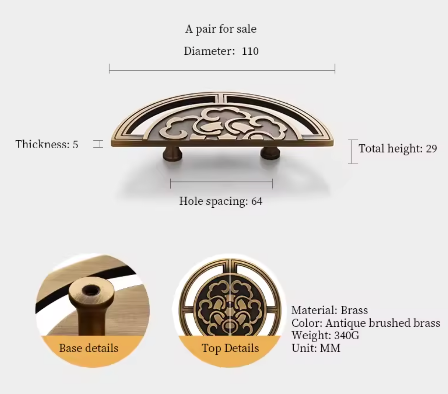 Cabinet Knobs Imperial Eastern Half-Moon Collection Antique Brushed Brass - Image 16