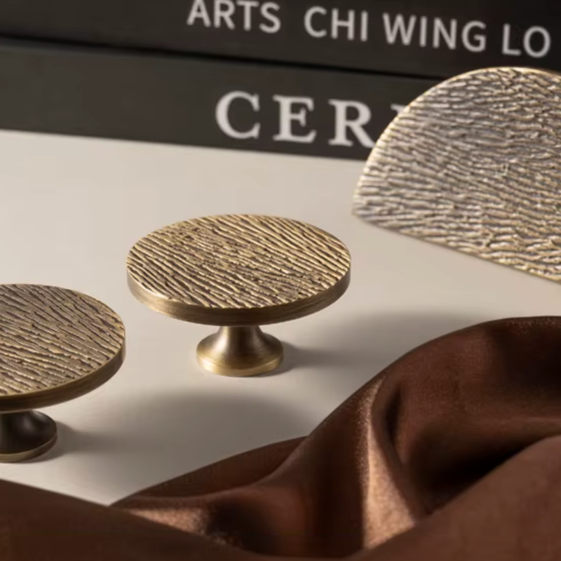 Cabinet Knobs Wood Grain Half-Moon Collection Dark Antique Brass