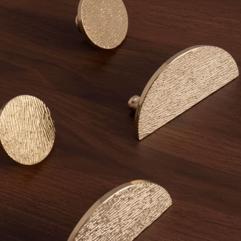 Cabinet Knobs Wood Grain Half-Moon Collection Polished Brass