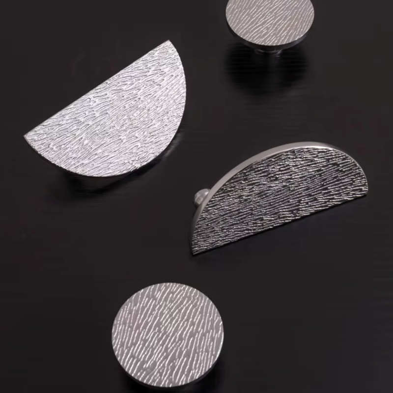 Cabinet Knobs Wood Grain Half-Moon Collection Polished Chrome