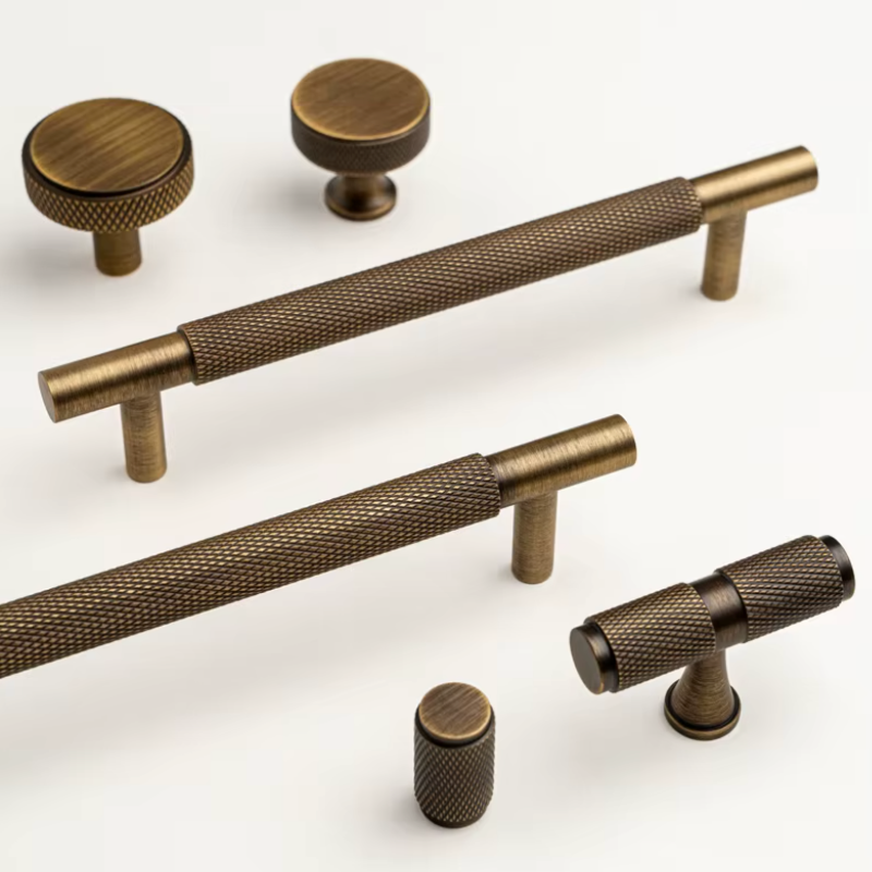 Cabinet Knurled Handle Knob Diamond Collection Brushed Antique Brass