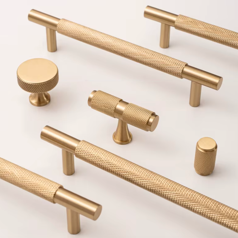 Cabinet Knurled Handle Knob Diamond Collection Brushed Brass
