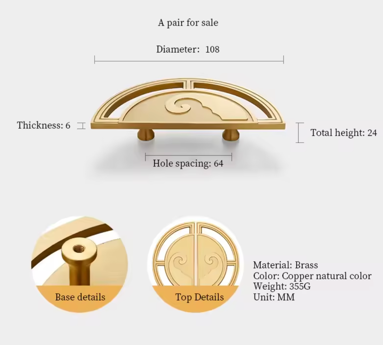 Cabinet Pull Knobs Imperial Eastern Half-Moon Collection Brushed Brass - Image 29