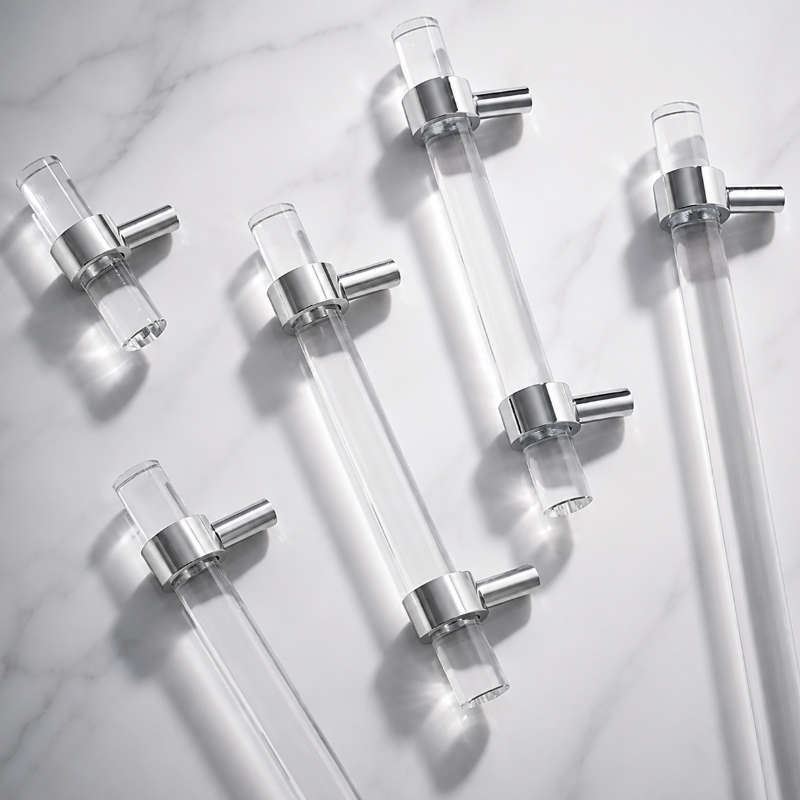 Cabinet Handle Lucent Collection Acrylic Clear With Chrome Ring